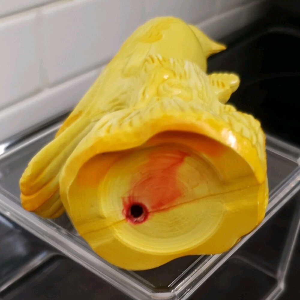 Vintage Bird Figurine Plastic Canary Yellow Detailed Perched Tree Branch Log - Picture 11 of 11